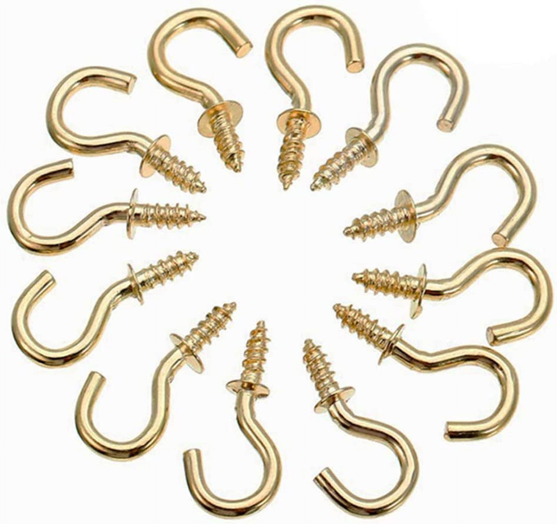Mini Ceiling Screw Hooks, 50 Pcs (1/2 inch) Hanging Cup Hooks Brass