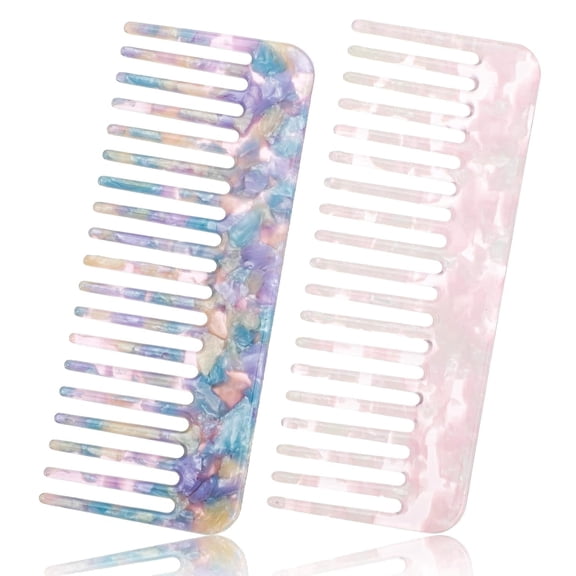 OPALESQUE Mini Cellulose Wide Tooth Comb,2 Pack Portable Hair Detangling Comb No Handle Pocket Size Tortoise Hair Comb for Thick Curly Wavy Wet and Dry Hair,Going Out, Traveling, Home Use