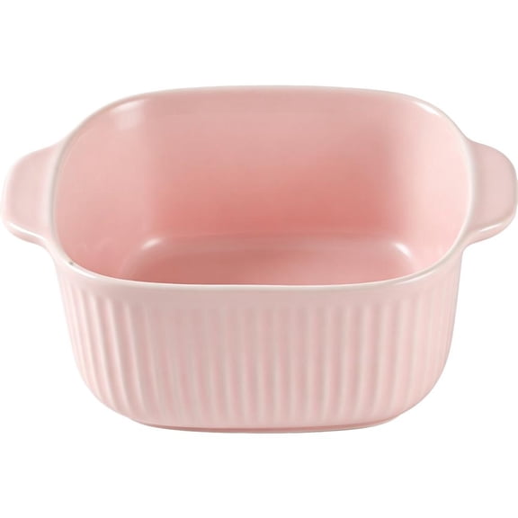 Mini Ceramic Baking Dish with Handles, Pink Small Square Oven Safe Casserole Dish for Single Serving Desserts, 5.87 x 4.72 x 2.13 in