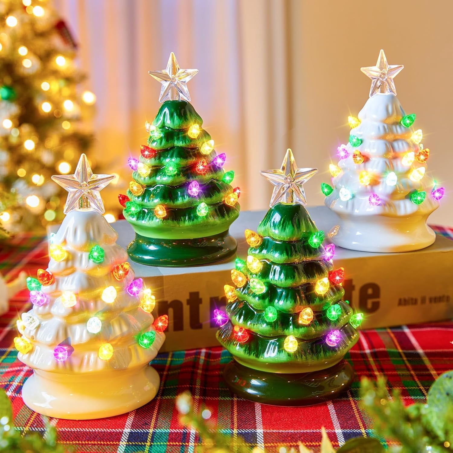 Mini Ceramic Christmas Tre Pre-lit Tabletop Christmas Tree with ...