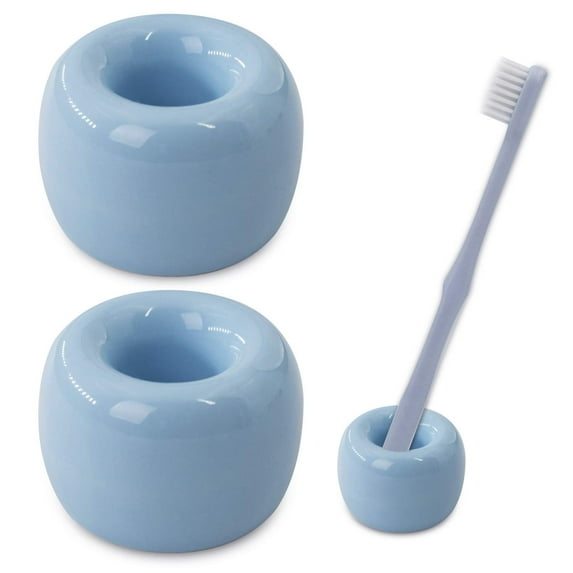 Mini Ceramic Couple Toothbrush Holder, Hand-Made Bathroom Toothbrush Holder, Electric Toothbrush Head Holder and Office Pen Holder 2-Piece Set