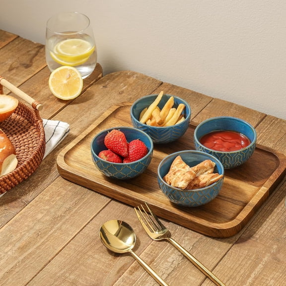 Mini Ceramic Dipping Bowls for Sauces & Side Dishes, Microwave & Dishwasher Safe, Set of 4, Blue