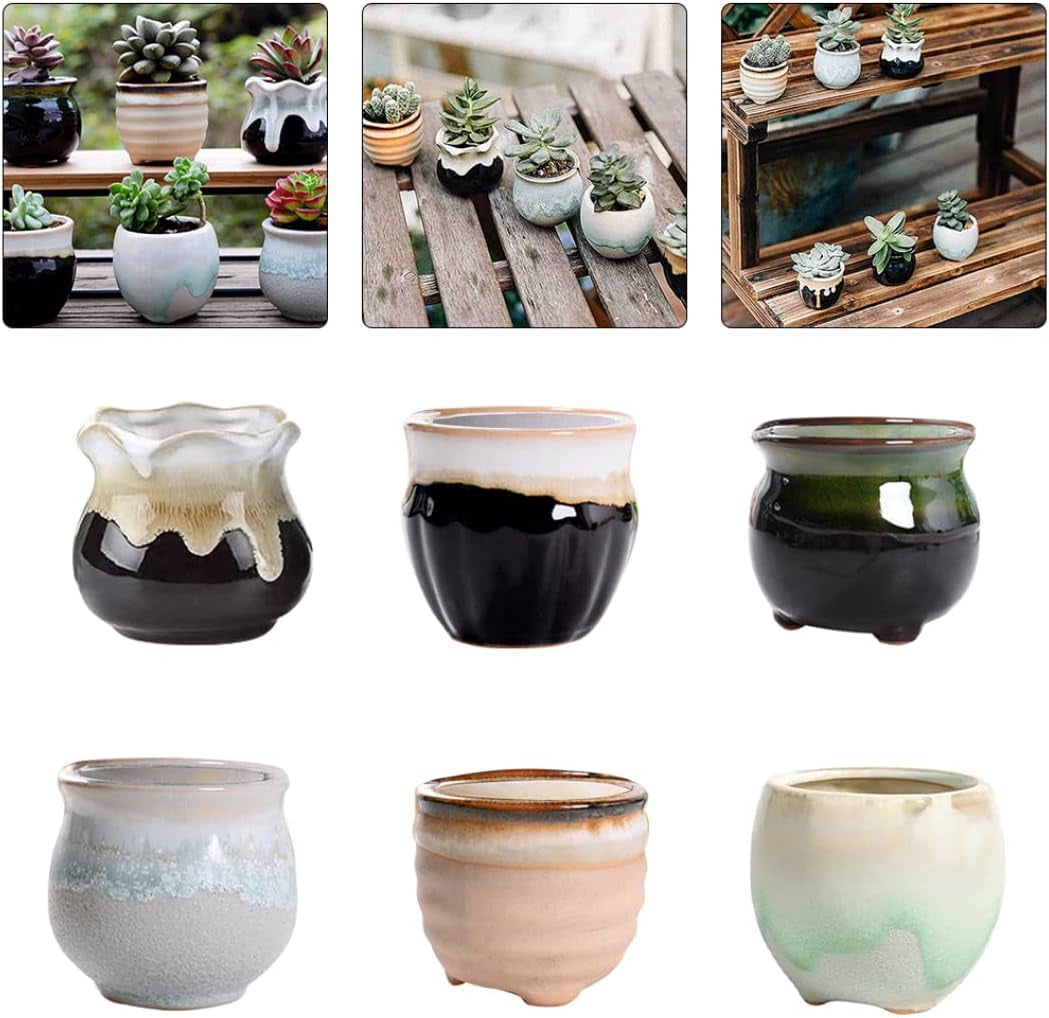 Mini Ceramic Flower Pots with Drainage Holes, Tiny Porcelain Planters for Home and Office Decor, Ideal for Succulent, Cactus, Herb, 6 PCS Set