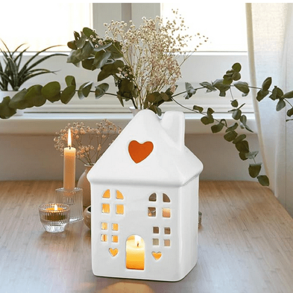 Mini Ceramic House Tabletop Decoration - Cute Small Ceramic House Figurine, Lightweight Desktop Decor Accent, Durable Ceramic Ornament for Home Living Room Bedroom Office Table, 6*3*3in, White
