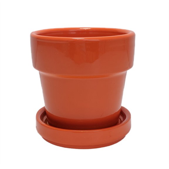 Mini Ceramic Pot + Saucer - 2 3/4" x 2 3/4"- Orange