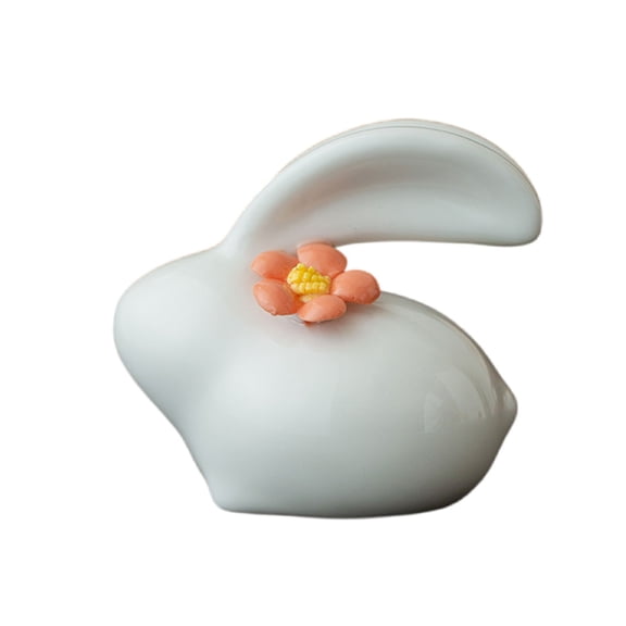 Mini Ceramic Rabbit Figurines, Porcelain Easter Bunny Decorations for Home, Tabletop Ornament, Tea Ceremony Pet Bunny Decor Orange 2.6*2.6 In