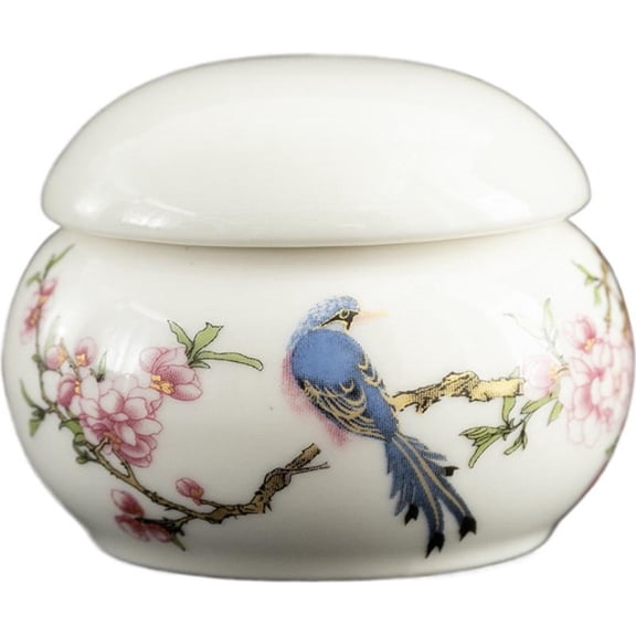 Mini Ceramic Tea Canister with Lid – Handpainted Blue Bird Tea Caddy, Small Tea Storage Jar for Loose Leaf Tea, Coffee, Spices & Decorative Countertop Container