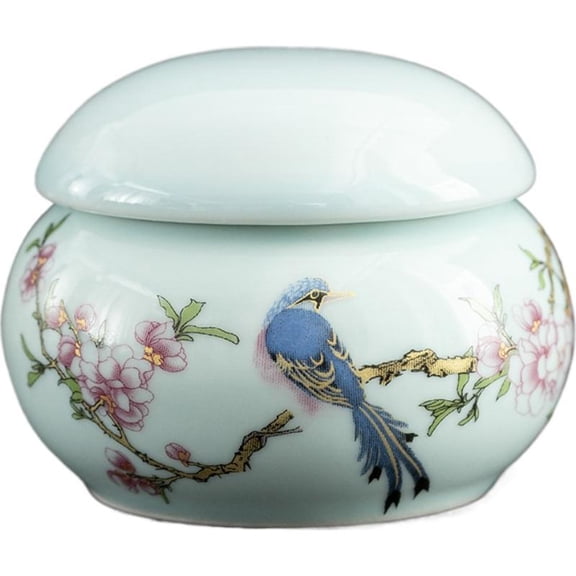 Mini Ceramic Tea Canister with Lid – Handpainted Blue Bird Tea Caddy, Small Tea Storage Jar for Loose Leaf Tea, Coffee, Spices & Decorative Countertop Container