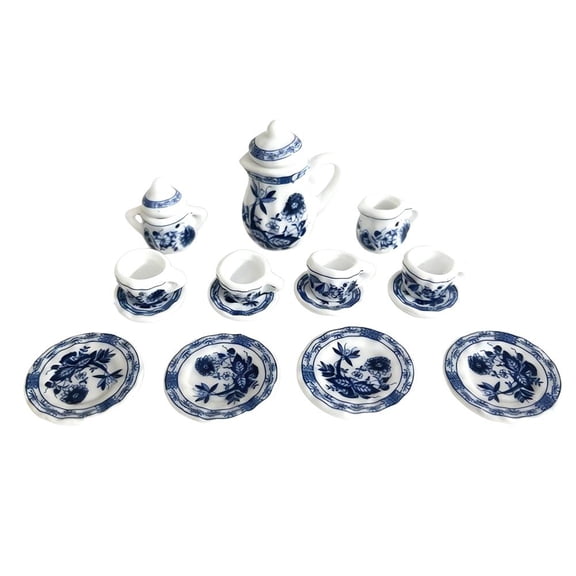 Mini Ceramic Tea Set for Dollhouse, 17-Piece Miniature Porcelain Tableware Collection, Pretend Play Toy