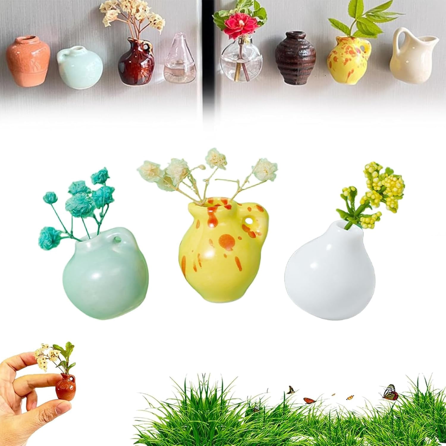 5-Pack Cute Ceramic Mini Vase Fridge Magnets - Tiny 3D Plant Magnets For Kitchen, Office, Locker Decor - View #10