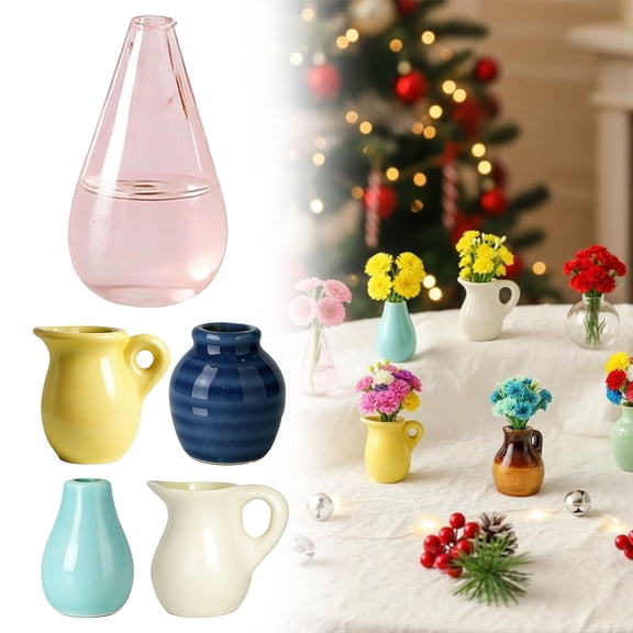 Mini Ceramic Vase Magnets for Fridge, Cute Tiny Plant Vase Fridge Magnets for Kitchen Refrigerator Office Locker Decoration with Flowers, Practical Holder for Notes Photos Tiny Plants (Set of 5)