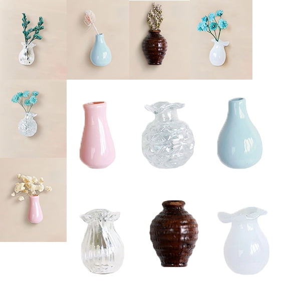 Mini Ceramic Vase Magnets, Mini Vase Magnets for Fridge, Pocket 3D Ceramic Flower Vases for Air Conditioners Fridge House Decoration, Cute Plant Refrigerator Magnet