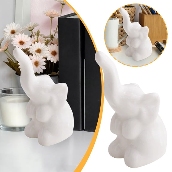 Mini Ceramic White Elephant Figurines Set, Small Elephant Statue Shelf Decor - Gift for Women, Anniversary, Valentine's Day, Christmas & Home Decor Accents