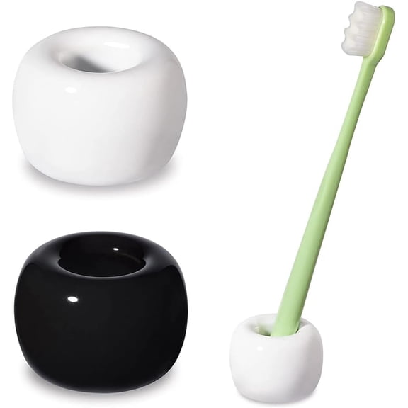 Mini Ceramics Toothbrush Holder Stand for Bathroom Vanity Countertop, Handmade Couple Toothbrush Head Holder, Shaver Holder and Office Pen Holder, Black&White, Pack of 2