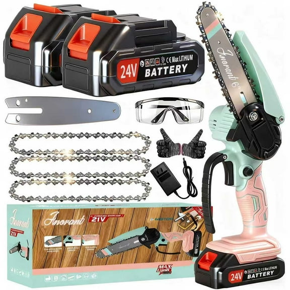 Mini Chainsaw with 2×24V Battery Powered Electric Chain Saw,chain saw are suitable for cutting wood and trimming branches,Mini Chainsaw Cordless With three chains