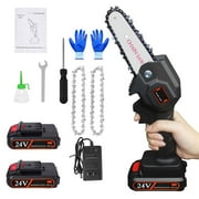 Mini Chainsaw, 4-Inch Electric Chainsaw Handheld Mini Pruning Shears Chainsaw for Tree Trimming Wood Cutting2 Battery2 Chain