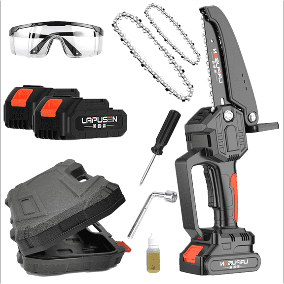 Mini Chainsaw 4 Inch Electric Small Cordless Chain Saw Battery Powered Portable Handheld Mini Chain Saw, Pruning Shears ChainSaw for Wood Cutting, Tree Trimming, Gardening (2 Battery2 Chain)
