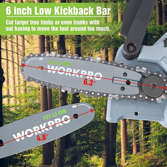 Mini Chainsaw, 6.3" Cordless Electric Compact Chain Saw with 2 Batteries, One-Hand Operated Portable Wood Saw with Replacement Guide Bar and Chain for Garden Tree Pruning, Wood Cutting