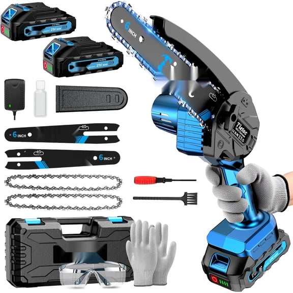 Mini Chainsaw, 6 Inch Chain Saw Cordless, 880W Powerful Electric Handheld Chainsaw with Automatic Oiler, with 2 Batteries 2 Chains, Tree Trimmer Gardening Tools Gift Men, Father, Dad