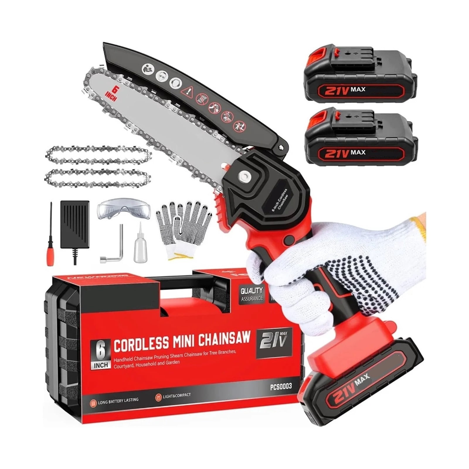 Mini Chainsaw 6-Inch Cordless - Handheld Electric 21V Battery Powered Hand Chainsaw - Small Pruning Shears Chain Saw
