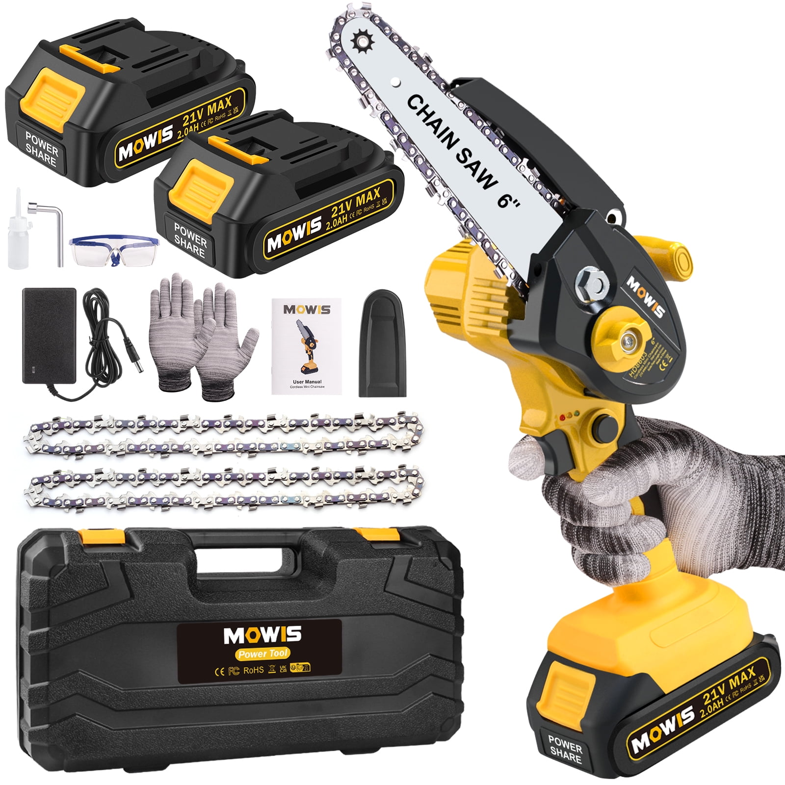 Mini Chainsaw 6 Inch, Mowis Portable Cordless Power Chain Saws, 21V