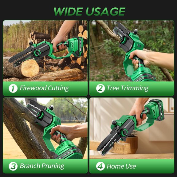 Mini Chainsaw 6 Inch Portable Electric Chainsaw Cordless with 2 Batteries and a Carrying Case, Handheld for Tree Branches, Courtyard, Household and Garden, Gifts for Men Dad Husband Women$$