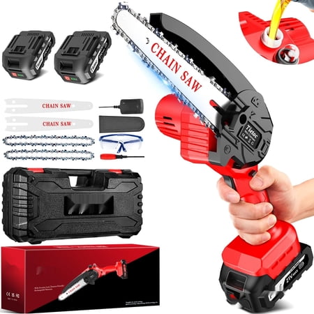Mini Chainsaw 6-Inch with 2 Batteries, Electric Saw, Stocking Stuffers Christmas Birthday Gifts Present women mom wife Adults, Cool Gadgets 2025