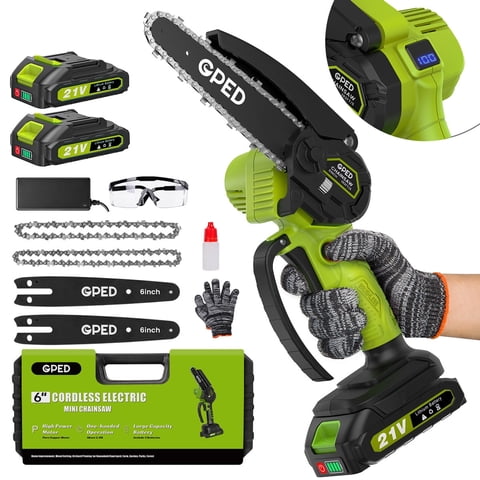 GPED Mini Chainsaw, 6 inch Portable Electric Chainsaw Cordless, Handheld Chain Saw Pruning Shears Chainsaw for Tree Branches, Green