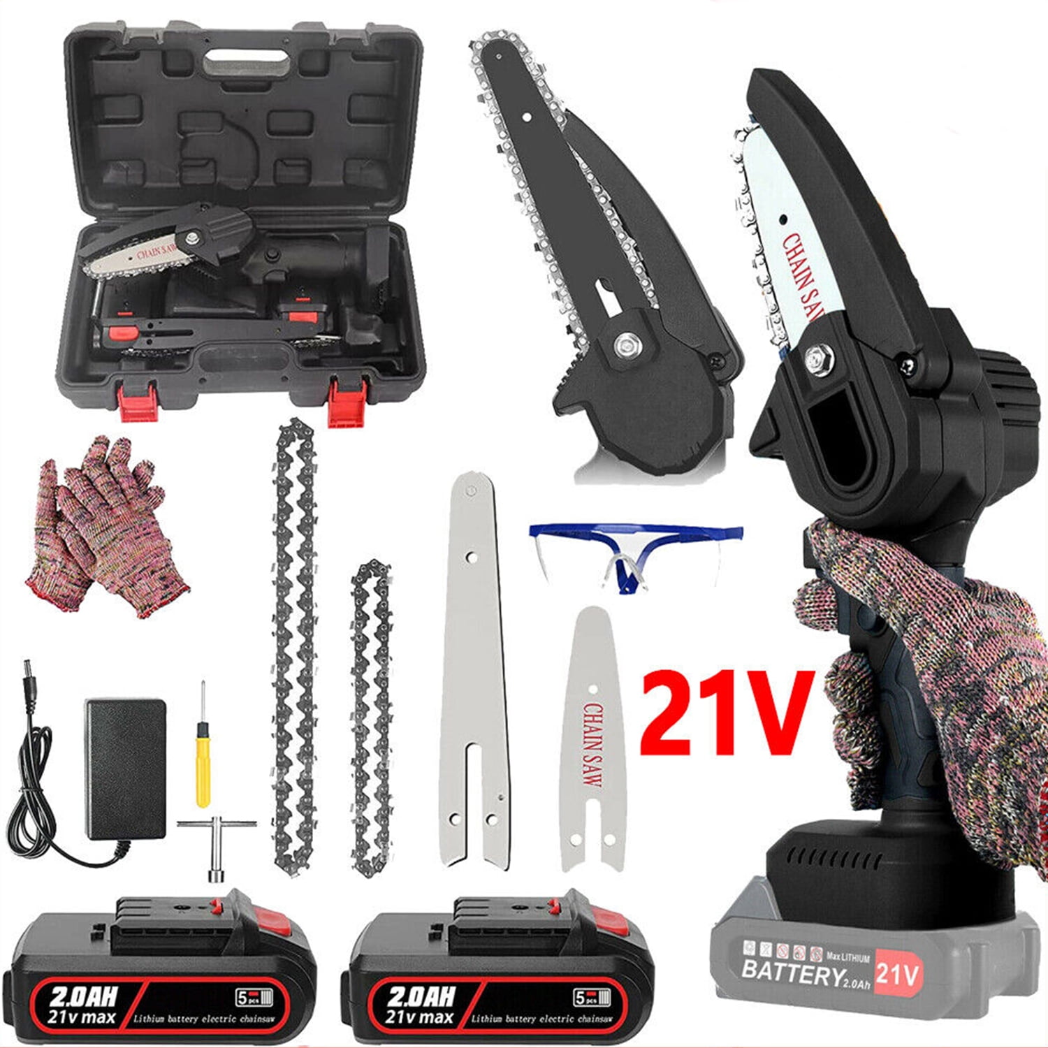 Mini Chainsaw Cordless 4 Inch 6 Inch with 2Pcs 21V Battery, Small Handheld Portable Saws Garden Tool for Wood Cutting Tree Branches Trimming