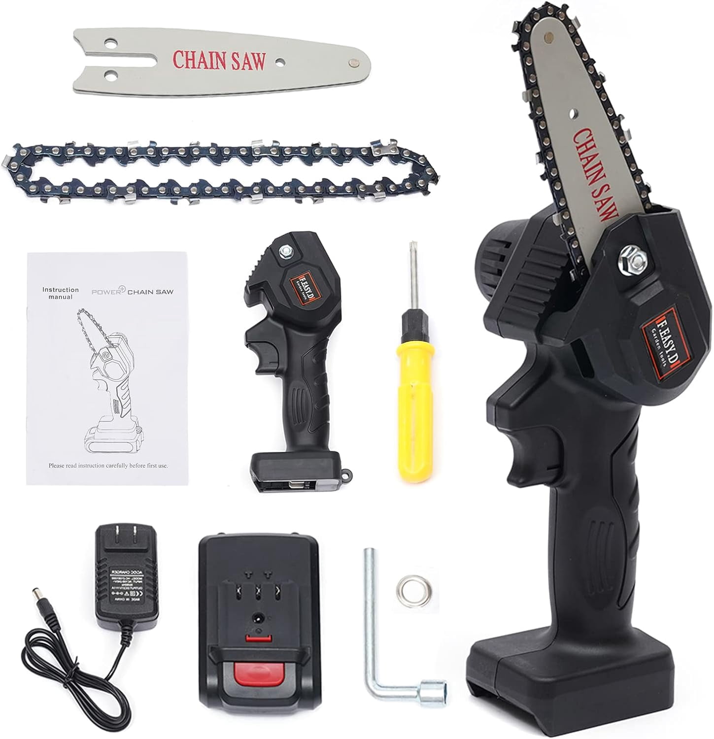 Mini Chainsaw Cordless - 4-Inch Power Chain Saws - Portable Handheld Power Saw - with Security Lock - for Tree Trimming and Wood Cutting