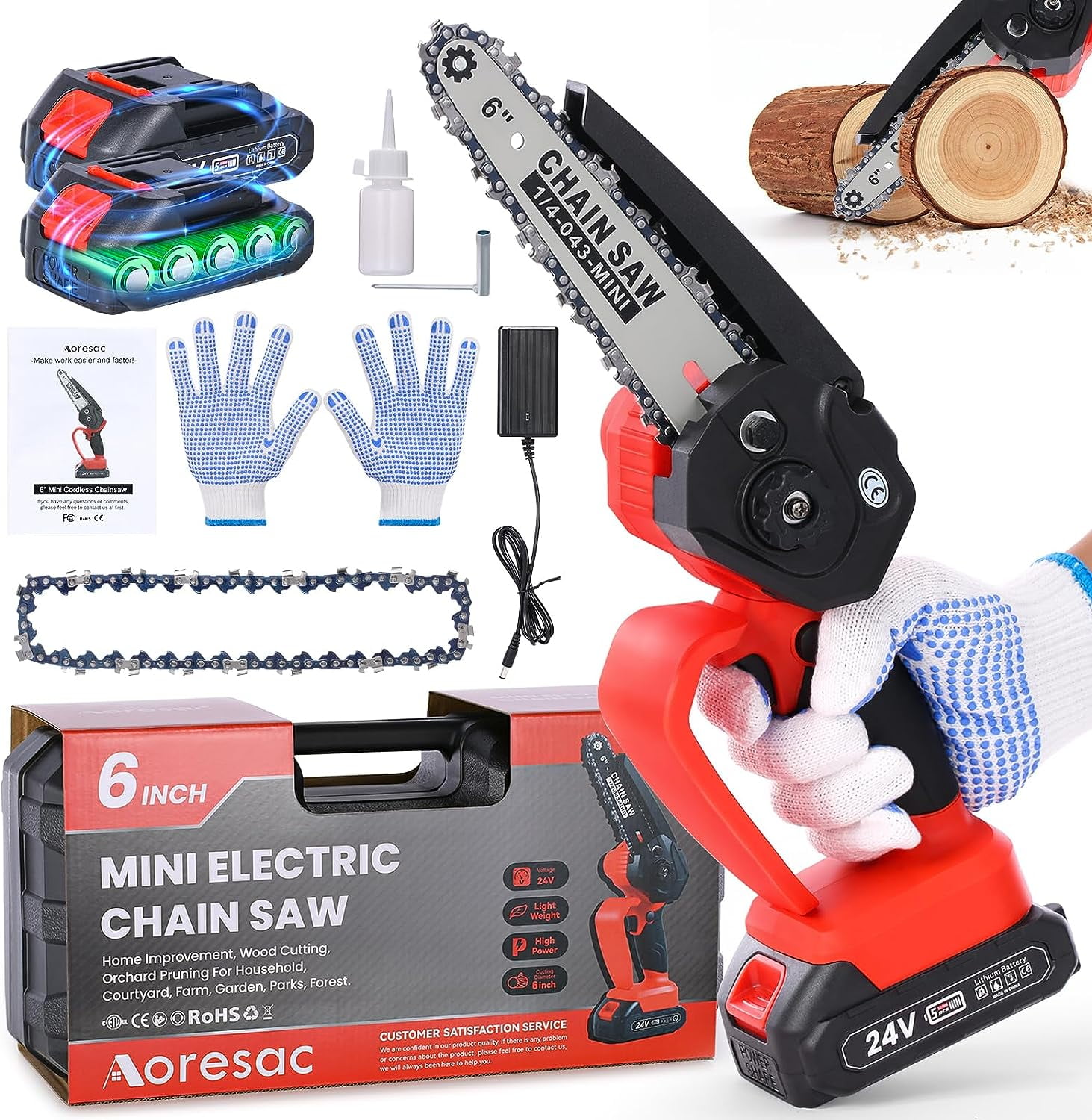 Mini Chainsaw Cordless 6 Handheld Small Electric Chainsaw with 2 Chains for Tree Trimming Wood Cutting Battery Powered Walmart Business Supplies