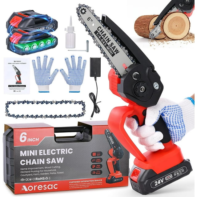 Mini Chainsaw Cordless, 6" Handheld Small Electric Chainsaw with 2