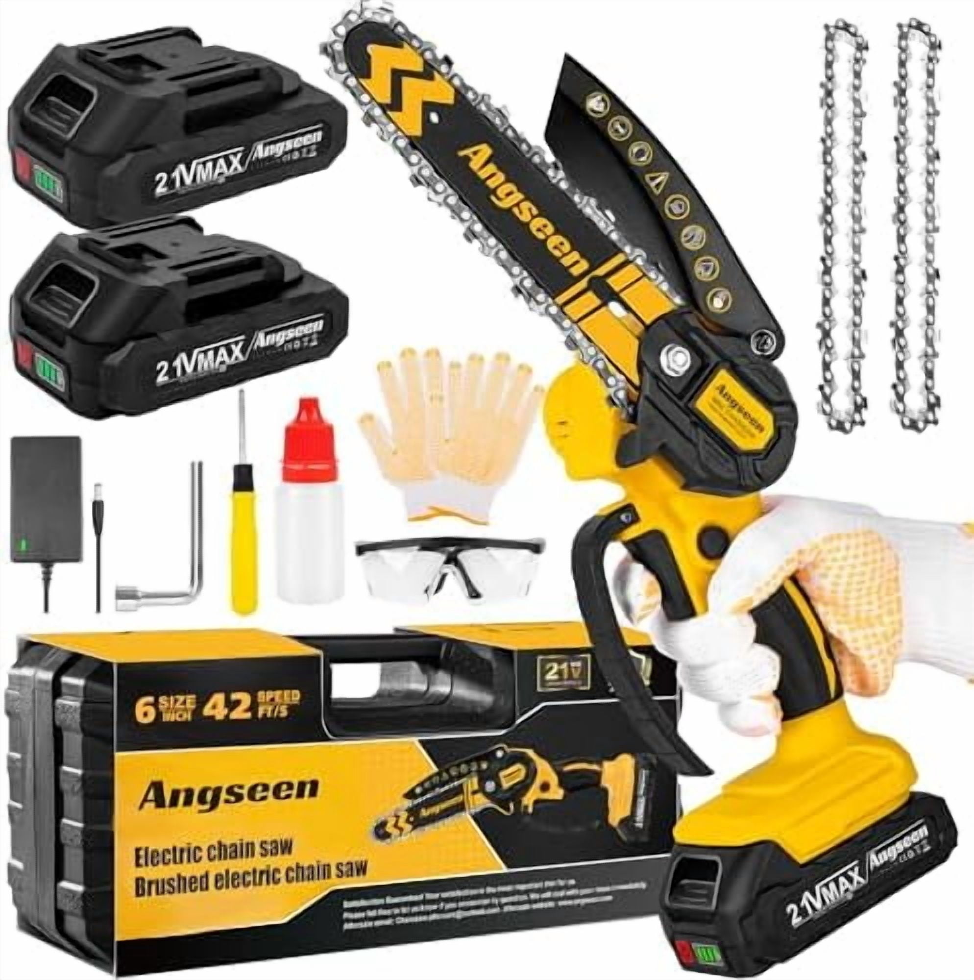 Mini Chainsaw Cordless 6 Inch, Chainsaw with 2 Batteries & 2 Chains ...