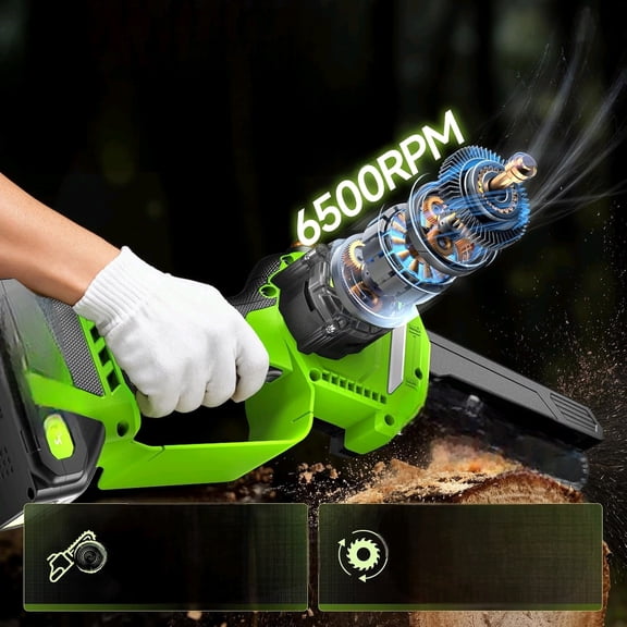 Mini Chainsaw Cordless, 6 Inch Electric Chainsaw with 2 Battery, Handheld Battery Powered Chain Saw with Auto Oiler, Gardening Tools Saw for Wood/Tree Cutting, Holiday Gifts for Men, Dad, Husband
