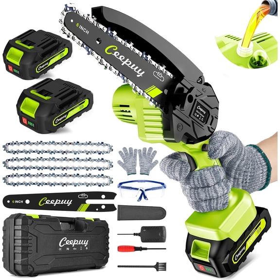 Mini Chainsaw Cordless,6 Inch Portable Electric Chainsaw with Automatic Oiler/Security Lock/Battery Powered Small Handheld Saw for Trees Branches Trimming,Wood Cutting, Gifts for Men Women