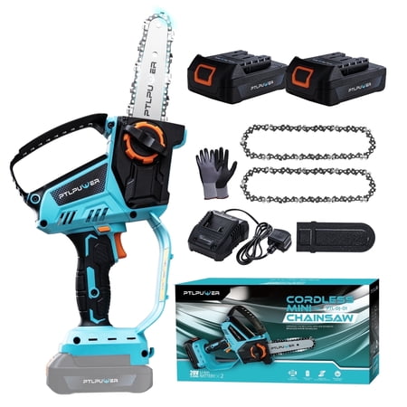 Mini Chainsaw 6 Inch Cordless, Small Chainsaw with 2 Batteries, Handheld Fast Charger Electric Chainsaw for Garden Tree Trimming Cutting
