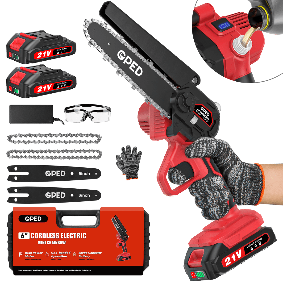 Mini Chainsaw Cordless 6 inch with 2 Battery, Mini Power Chain Saw with Security Lock, Electric Chainsaw, Handheld Small Chainsaw for Tree Trimming Wood Cutting (2 Mini Chainsaw + 2 Guide Plate)
