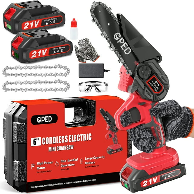 Mini Chainsaw Cordless 6 inch with 2 Battery, Mini Power Chain Saw with