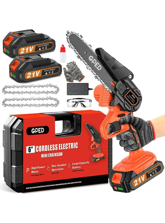 Mini Chainsaw Cordless 6 inch with 2 Battery, Mini Power Chain Saw with Security Lock, Electric Chainsaw, Handheld Small Chainsaw for Tree Trimming Wood Cutting (2 Mini Chainsaw + 2 Guide Plate)