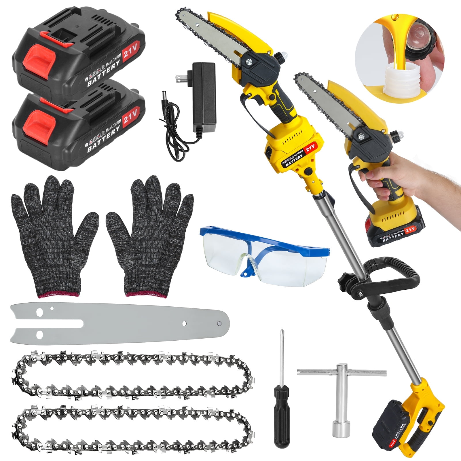 AquaAurix Mini Chainsaw Cordless 6 inch with 2 x 1.5Ah Battery, Mini Power Chain Saw, Electric Chainsaw, Handheld Small Chainsaw for Tree Trimming Wood Cutting