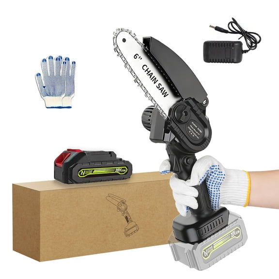 Mini Chainsaw Cordless 6 inch with 21V 2Ah Battery, Mini Power Chain Saw with Security Lock, Electric Chainsaw, Handheld Small Chainsaw for Tree Trimming Wood Cutting