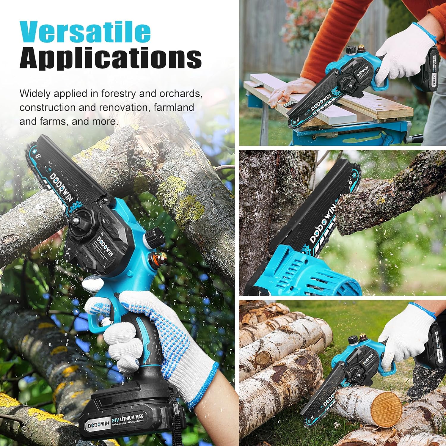 Mini Chainsaw Cordless 6 inch, Handheld Electric Chainsaw Battery ...