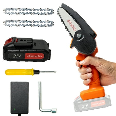 Mini Chainsaw Cordless Battery Powered 4 inch Handheld Chain Saw Rechargeable 21V 2000 mAh by Coreus