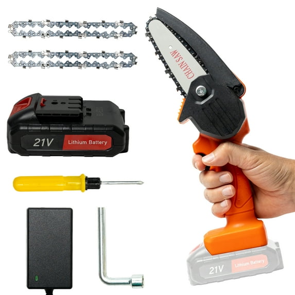 Mini Chainsaw Cordless Battery Powered 4 inch Handheld Chain Saw Rechargeable 21V 2000 mAh by Coreus