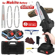 Mini Chainsaw Cordless with 2 Battery 2 Chain, Tanbaby 6 inch Handheld Pure Copper Motor Chain Saw Kit for Wood-Cutting