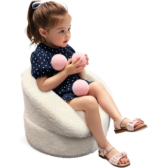 Mini  Chair Comfy   - 17.3'' Compact  Couch with Carry Handle, Soft Teddy Plush  Chair, Washable Cover & Sturdy Design for  & Playroom - White