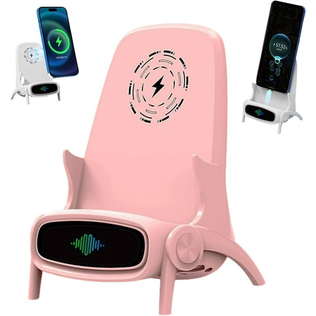 Mini Chair Wireless Fast Charger Multifunctional Phone Holder,3 in 1 Multifunctional Wireless Fast Charging Station Sound Amplifier Phone Holder Stand Desktop Decoration (Pink)