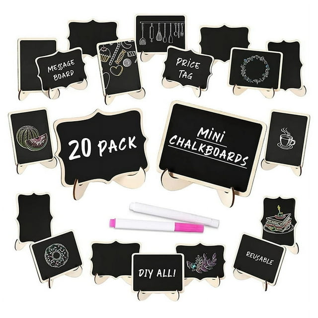 20 Pack Mini Chalkboard Sign with Stand Small DoubleSided Wooden Food