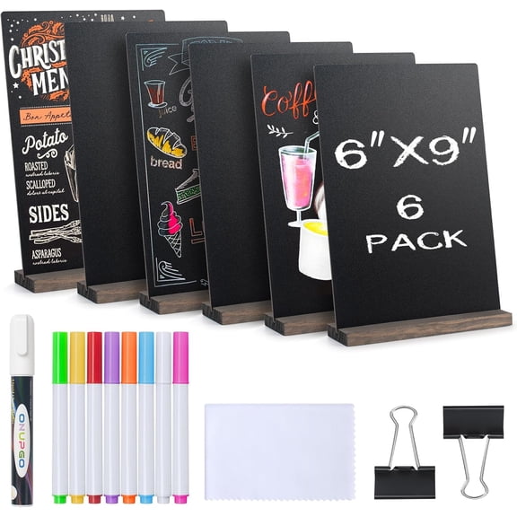 Mini Chalkboard Signs, 6 x 9 Inch Vintage Tabletop Chalk Board Sign with Base Stands - Double Side Mini Menu Boards Small Food Signs for Party Buffet Wedding Bar and Restaurant