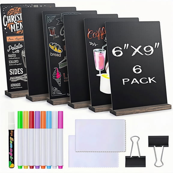 Mini Chalkboard Signs, 6x9 Inch Vintage Double-Sided Tabletop Chalk Board with Base Stands for Party